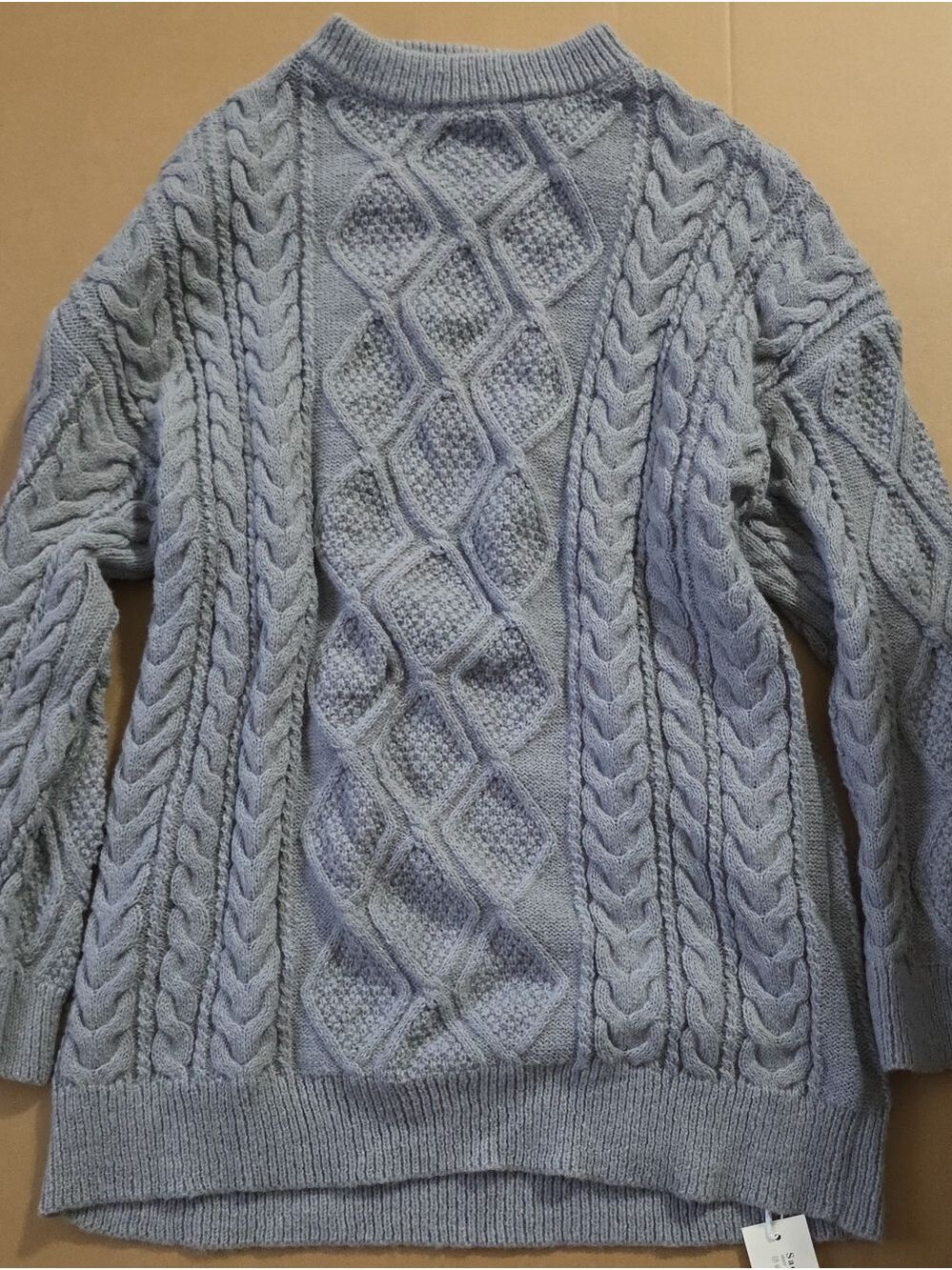 Women's Light Blue Cable Knit Crewneck Sweater
